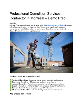 Professional Demolition Services Contractor in Montreal – Demo Prep