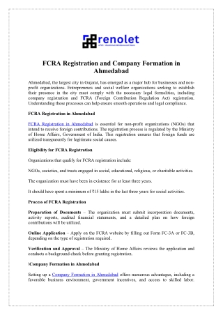 FCRA Registration in Ahmedabad - Trust Our Expert Services