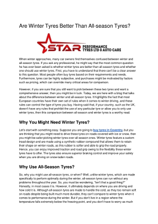 Are Winter Tyres Better Than All-season Tyres