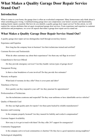 What Makes a Quality Garage Door Repair Service Stand Out