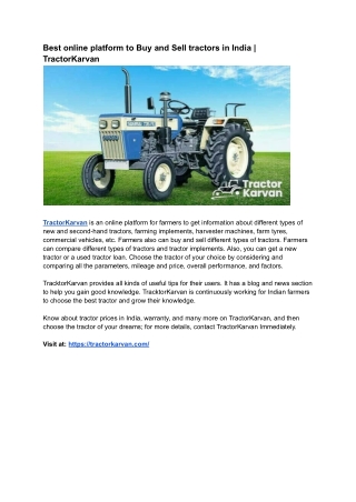 Best online platform to Buy and Sell tractors in India _ TractorKarvan