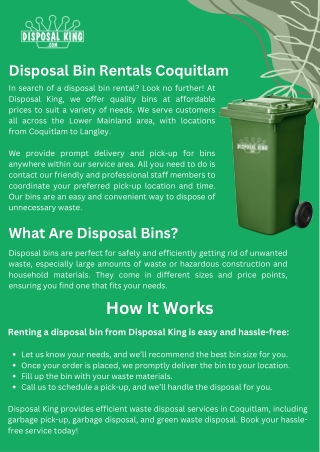 Disposal Bin Rentals Coquitlam | Disposal King