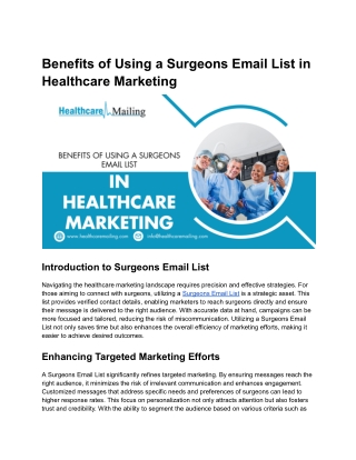 Benefits of Using a Surgeons Email List in Healthcare Marketing