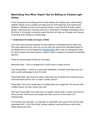 Maximizing Your Wins_ Expert Tips for Betting on Fairplay login Online