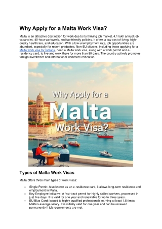 Why Apply for a Malta Work Visa