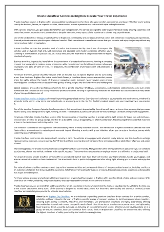 Private Chauffeur Services in Brighton - Elevate Your Travel Experience