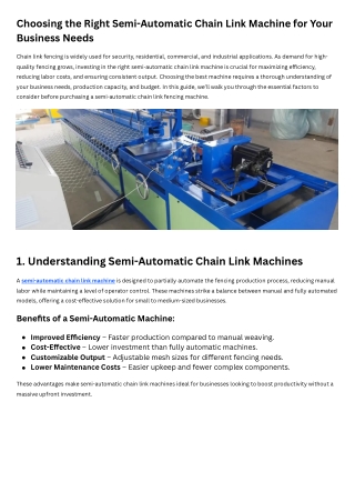 Choosing the Right Semi-Automatic Chain Link Machine for Your Business Needs