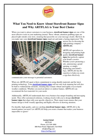 What You Need to Know About Storefront Banner Signs and Why ARTFLAG is Your Best