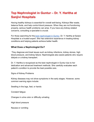 Top Nephrologist in Guntur – Dr