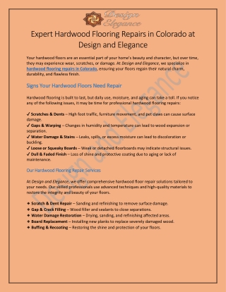 Hardwood Flooring Repairs in Colorado at Design and Elegance