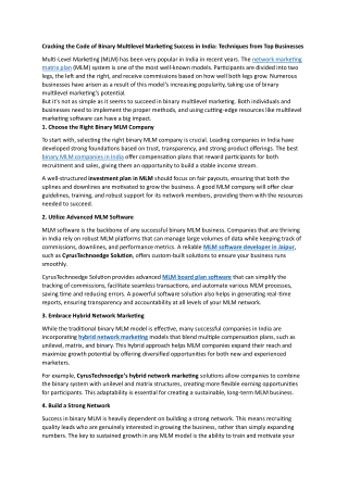 Cracking the Code of Binary Multilevel Marketing Success in India: Techniques fr