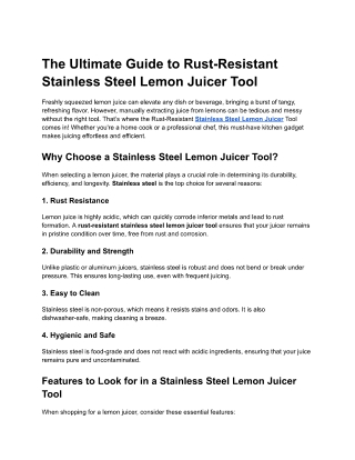 Rust-Resistant Stainless Steel Lemon Juicer Tool