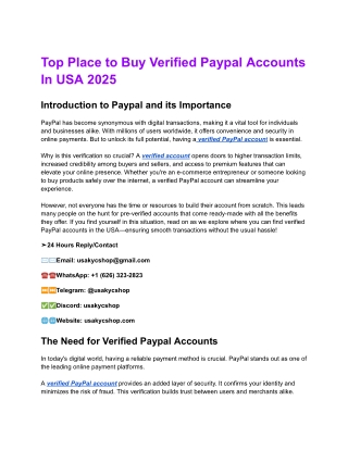 Top Place to Buy Verified Paypal Accounts In USA 2025