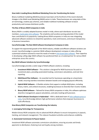 How India's Leading Binary Multilevel Marketing Firms Are Transforming the Secto