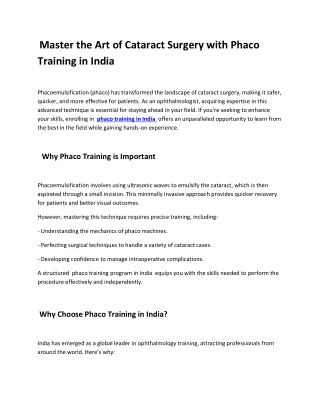 Master the Art of Cataract Surgery with Phaco Training in India