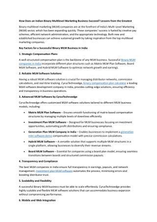 How Does an Indian Binary Multilevel Marketing Business Succeed? Lessons from th