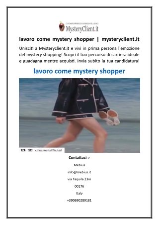 lavoro come mystery shopper  mysteryclient.it
