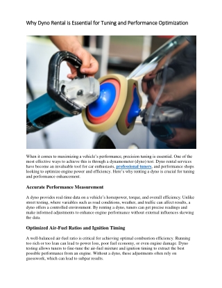 Why Dyno Rental is Essential for Tuning and Performance Optimization