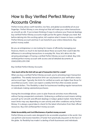 How to Buy Verified Perfect Money Accounts Online