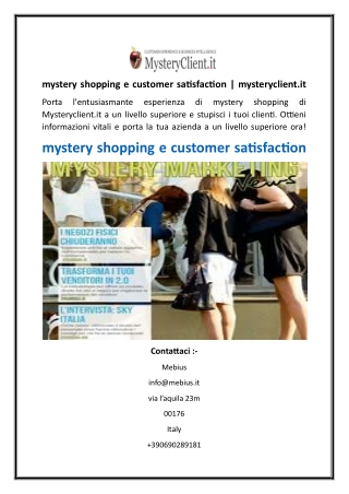 mystery shopping e customer satisfaction  mysteryclient.it