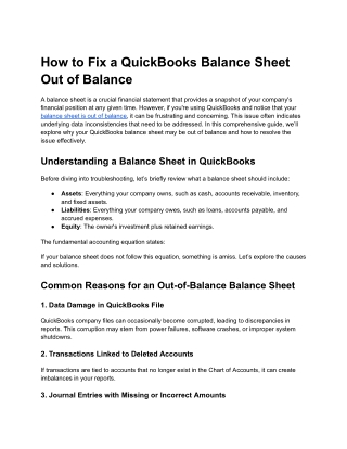 How to Fix a QuickBooks Balance Sheet Out of Balance