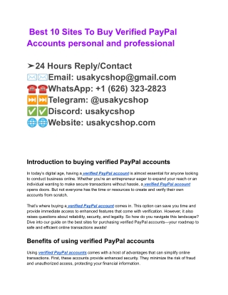 Best 10 Sites To Buy Verified PayPal Accounts personal and professional