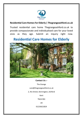 Residential Care Homes For Elderly  Thegrangeashford.co.uk