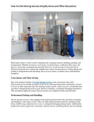 How On-Site Moving Services Simplify Home and Office Relocations