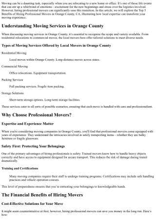 Top 5 Benefits of Hiring Professional Movers in Orange County, CA