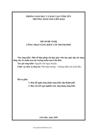 SKKN Một số biện pháp chỉ đạo giáo viên dạy giáo dục kỹ năng sống cho trẻ mầm non