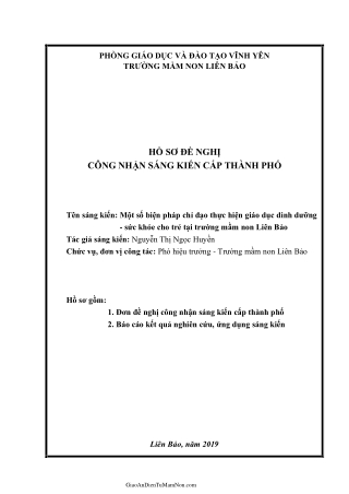 SKKN Một số biện pháp chỉ đạo thực hiện giáo dục dinh dưỡng - sức khỏe cho trẻ