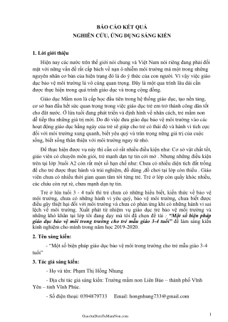 SKKN Một số biện pháp giáo dục bảo vệ môi trong trường cho trẻ mẫu giáo 3-4 tuổi