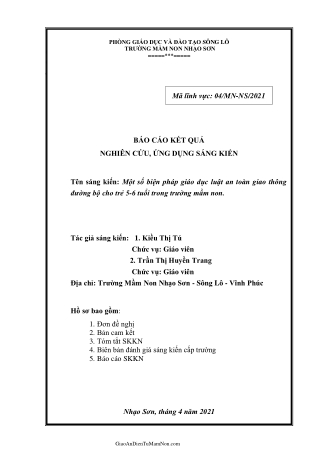 SKKN Một số biện pháp giáo dục luật an toàn giao thông đường bộ cho trẻ 5-6 tuổi trong trường mầm non