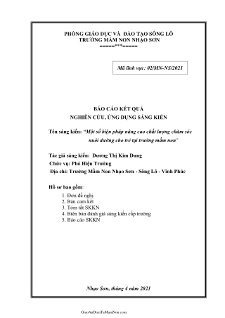 SKKN Một số biện pháp nâng cao chất lượng chăm sóc nuôi dưỡng cho trẻ tại trường mầm non