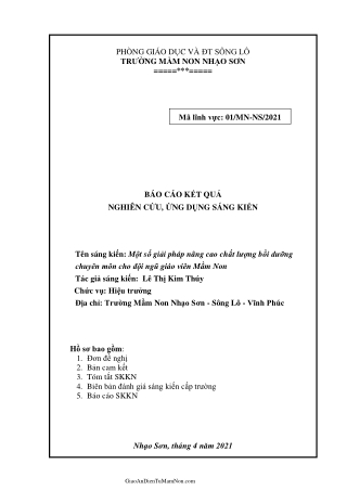 SKKN Một số giải pháp nâng cao chất lượng bồi dưỡng chuyên môn cho đội ngũ giáo viên Mầm Non