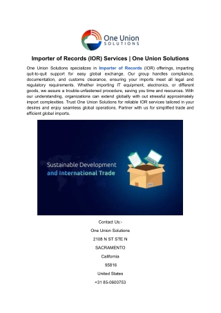 Importer of Records (IOR) Services _ One Union Solutions