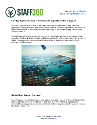 Find Top Agriculture Jobs in Australia with Expert Recruitment Support