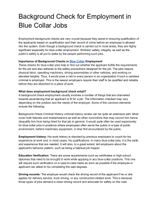 Background Check for Employment in Blue Collar Jobs