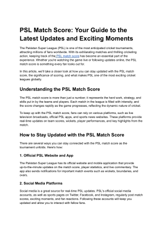 PSL Match Score_ Your Guide to the Latest Updates and Exciting Moments