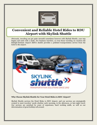 Convenient and Reliable Hotel Rides to RDU Airport with Skylink Shuttle