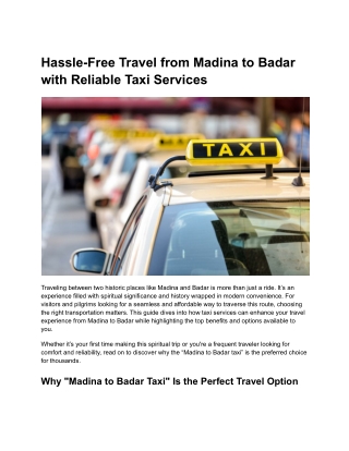 Hassle-Free Travel from Madina to Badar with Reliable Taxi Services