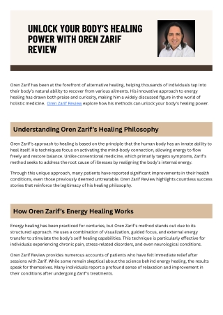 Unlock Your Body’s Healing Power with Oren Zarif Review