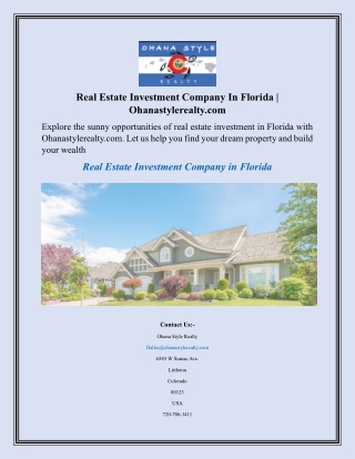 Real Estate Investment Company In Florida  Ohanastylerealty.com