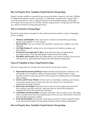 How to Properly Store Valuables Using Protective Storage Bags