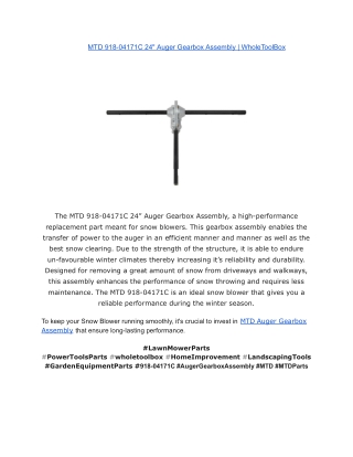 MTD 918-04171C 24_ Auger Gearbox Assembly _ WholeToolBox