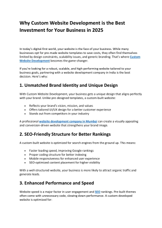 Why Custom Website Development is the Best Investment for Your Business in 2025