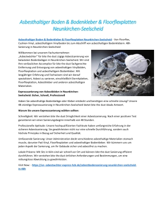 Asbesthaltiger Boden & Bodenkleber & Floorflexplatten Neunkirchen-Seelscheid
