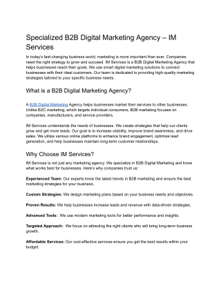 Specialized B2B Digital Marketing Agency – IM Services