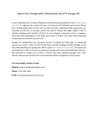 Boost Your Garage with a Motorcycle or ATV Garage Lift