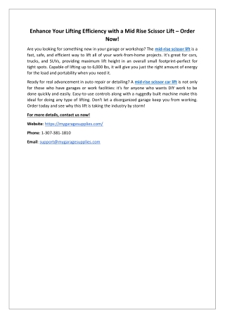 Enhance Your Lifting Efficiency with a Mid Rise Scissor Lift – Order Now!